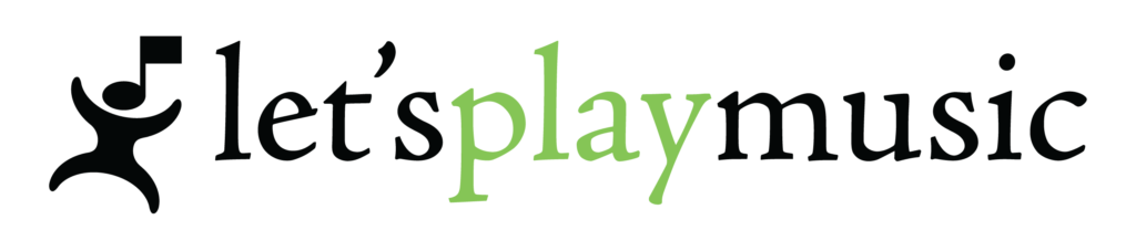 Let's Play Music Logo, horizontal, green play
